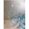 Image 3 : 476.  PITCHER AND SIX GLASSES, INTERTWINED BLUE RAISED GLASS EMBELLISHMENT