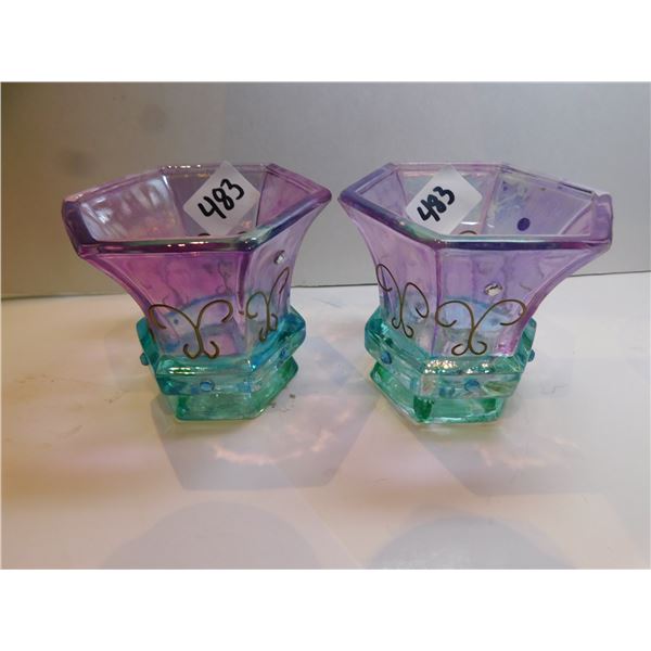 483.  2, PARTYLITE HEXAGONAL HOLDERS, MARDI GRAS