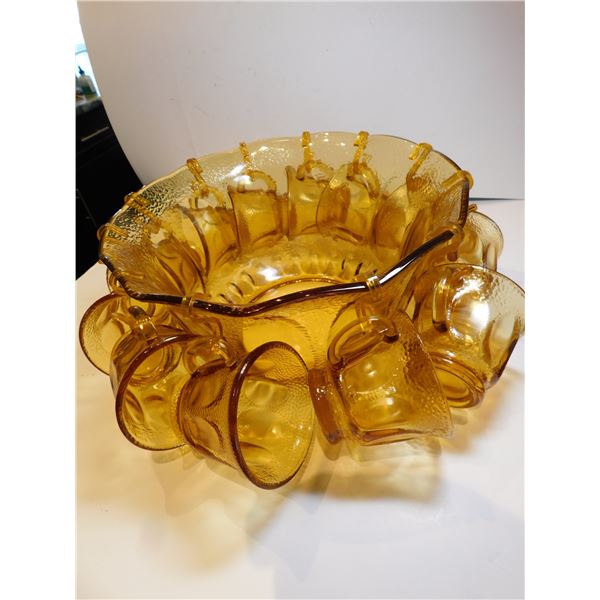 489.  AMBER HAZEL ATLAS, PEBBLESTONE, PUNCH BOWL, 13 PIECES