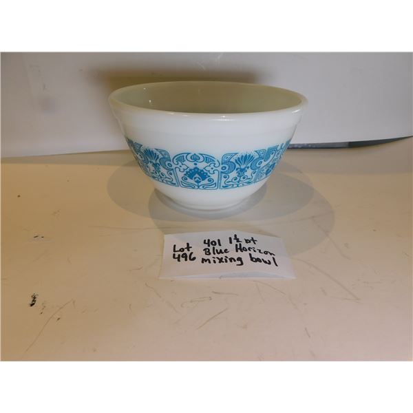 496.  401, 1 ½ PINT BLUE HORIZON, PYREX MIXING BOWL