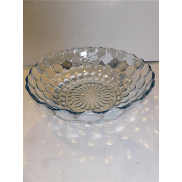 497.  8 ½ “BLUE BUBBLE GLASS BOWL, VINTAGE