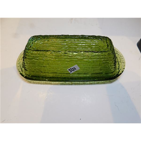 501.  AVACADO GREEN ANCHOR HOCKING, COVERED BUTTER DISH