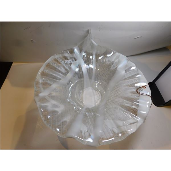 502.  ANTICA CRYSTALLERIA ITALIANNA ART GLASS BOWL WHITE AND CLEAR, MADE IN ITALY