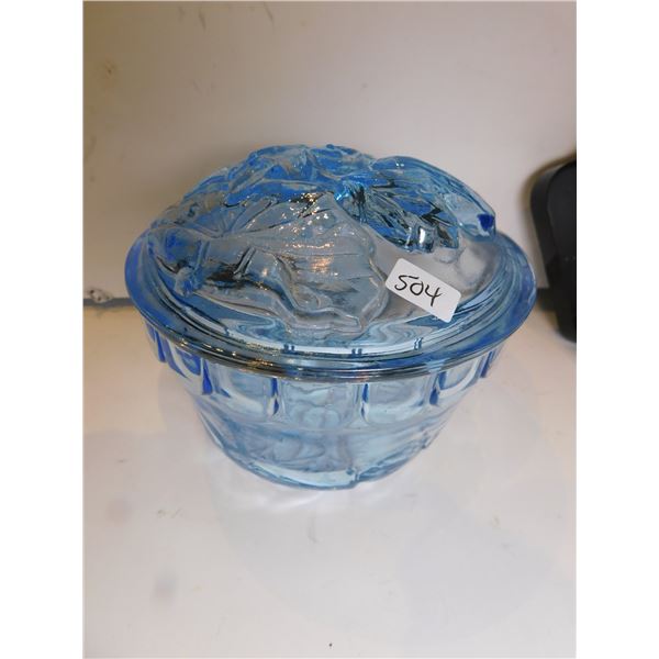504.  KIG INDONESIA EMBOSSED FLORAL BLUE TRINKET DISH