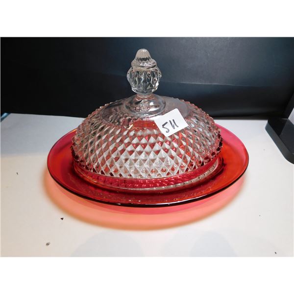 511.  RUBY FLASH CRANBERRY BUTTER DISH