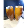 Image 3 : 513.  2 AMBER 12” TALL WOOD PATTERN LAMP SHADES