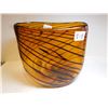 Image 1 : 515.  AMBER TIGER STIRPE HEAVY GLASS VASE 7” TALL