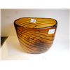 Image 2 : 515.  AMBER TIGER STIRPE HEAVY GLASS VASE 7” TALL