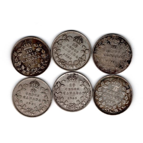 534.  6 GEORGE V TEN CENTS 1912, 13 14, 17, 20, 21