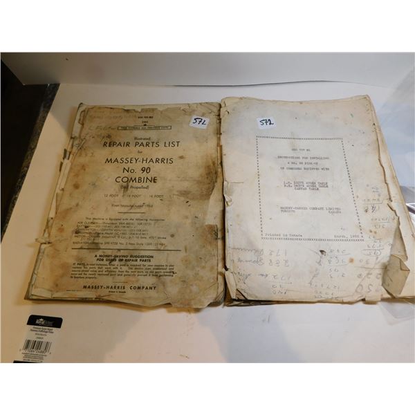 572.  MASSEY HARRIS NO. 90 1953 REPAIRS PARTS LIST