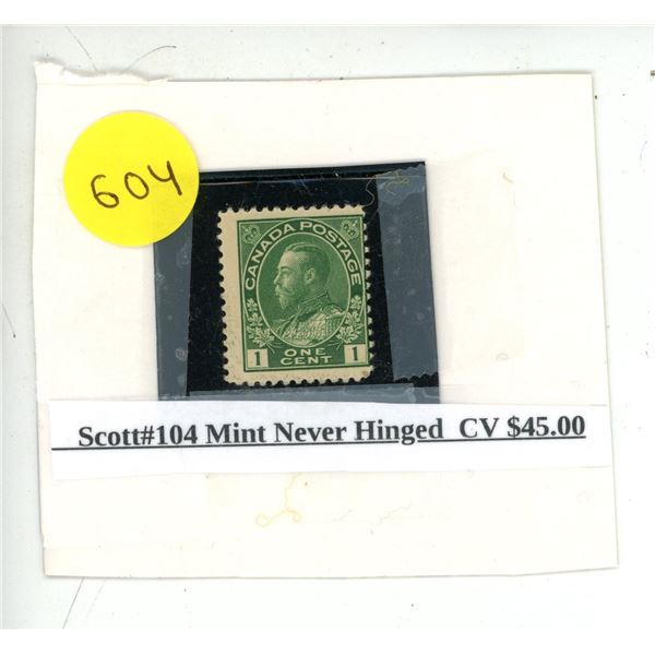 Scott #104 Mint Never Hinged CV $45.00.