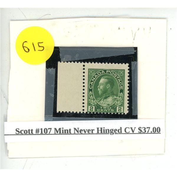 Scott #107 Mint Never Hinged CV $37.00.