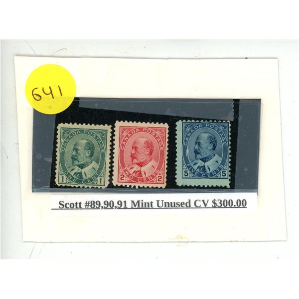 Scott #89,90, 91 Mint Unused CV $300.00