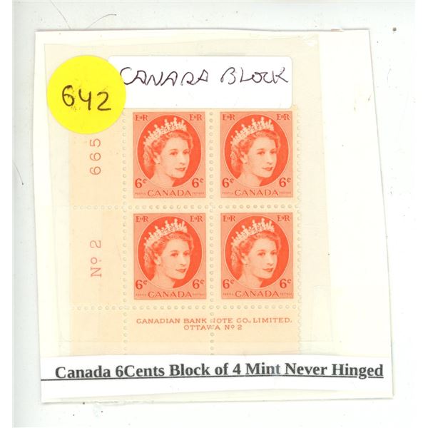 Canada 6Cents Block of 4 Mint Never Hinged.
