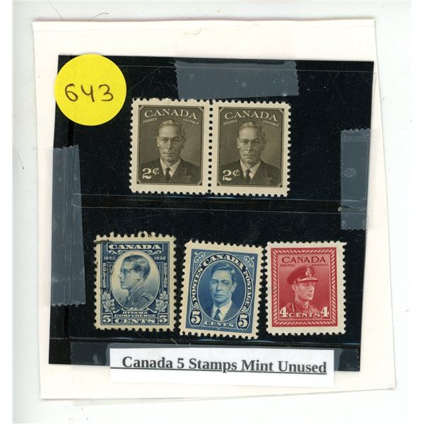 Canada 5 Stamps Mint Unused.