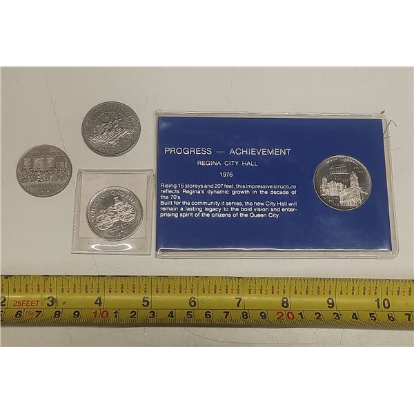 Progrress - Achivement Regina City Hall 1976, Chatham Ontario 1870 Token, Klondike Days June 1972 an