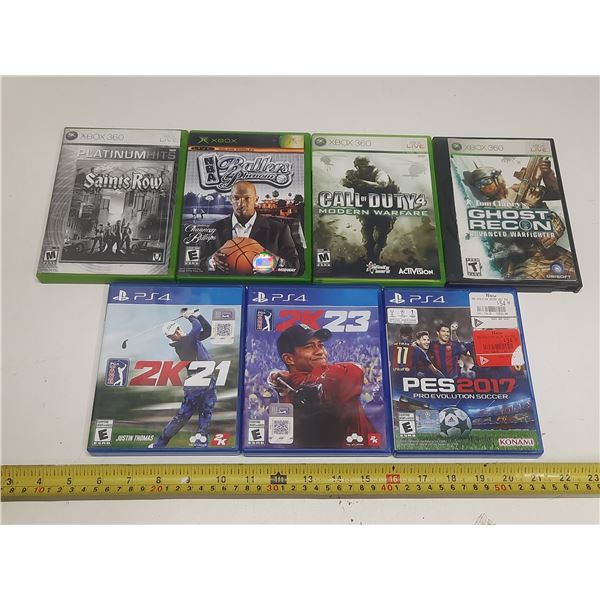 (4) Xbox and (3) PS4 Games.