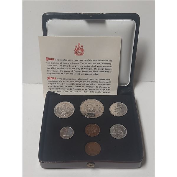 1974 Double Cent 7-coin Nickel Custom set. The Dollar commemorates the 100th Anniversary of Winnipeg