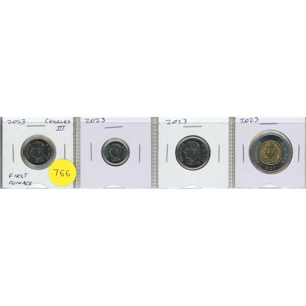 Set of 4 2023 King Charles III Canadian coins, the first coinage of the new king. All Brilliant Unci