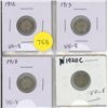 Image 1 : Set of 4 Canadian Silver 5 Cents: 1912, 1913, 1918 & 1920. All VG-8.
