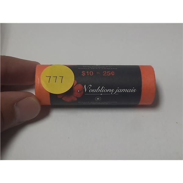 Unopened Roll of 40 2004P Canadian Remembrance Day Colourized Poppy 25 Cents. The first coloured Can