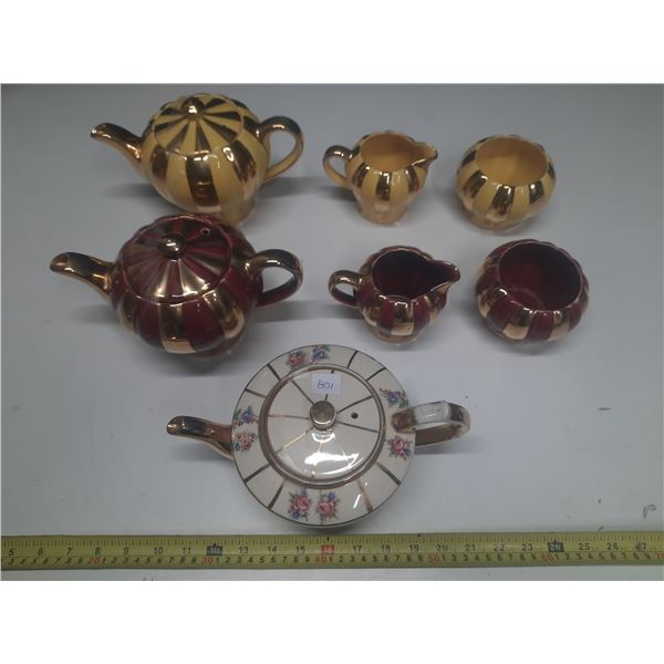 3 "Sudlows" England Teapots 1950's and 2 matching Cream and Sugar