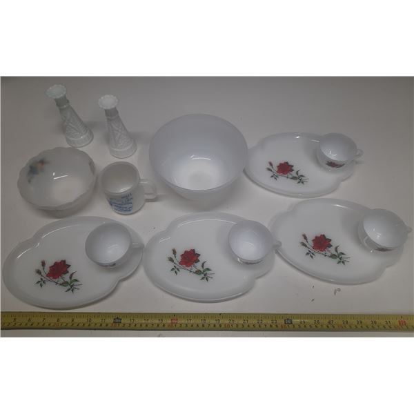 13 Pieces of Milk Glass