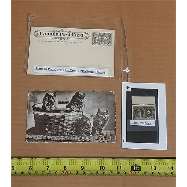 1897 Postcard with Stamp, 1908 Stamp, 1907 Postcard
