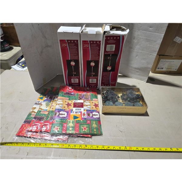 giftwrap, solar lights, candles