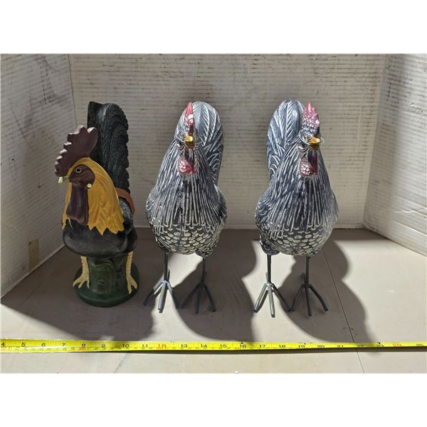 3 rooster garden decorations- 12"H
