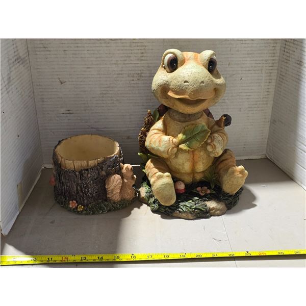 Turtle garden statue and hallowed tree statue