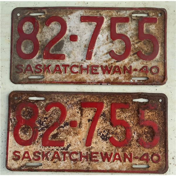 Matching Set of 1940 License Plates