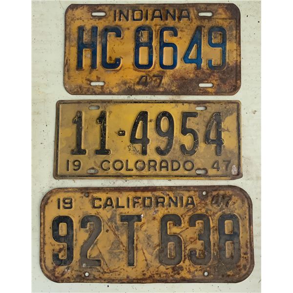 Three 1947 USA License Plates