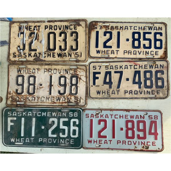 Six License plates 1951, 1956, 1957, 1958