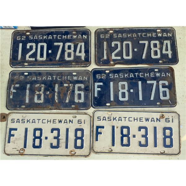 Three sets of Matched License Plates. 1961 and 1962