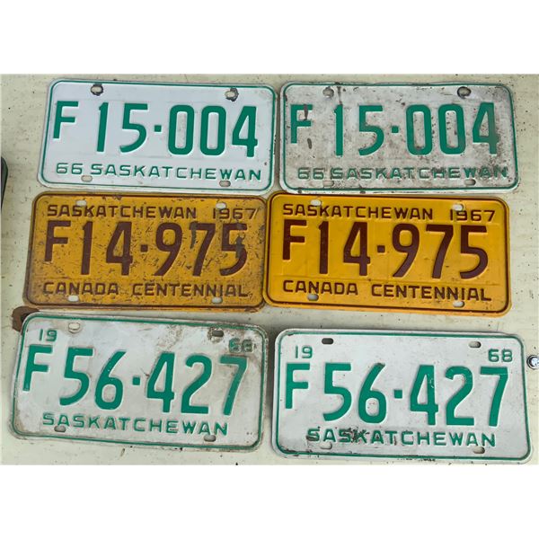 Three sets of Matched License Plates.1966, 1967, 1968
