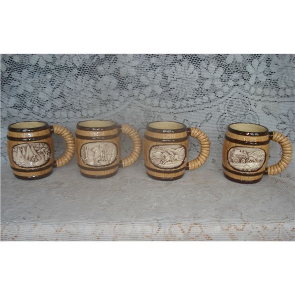 Set of 4 First Nations  Western Mugs  Brown  Some Uneven Glazing