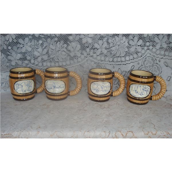 Set of 4 First Nations  Western Mugs  Blue  Some Uneven Glazing