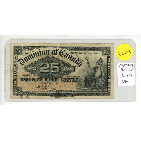 1900 25 Cents Shinplaster. Boville signature. DC-15b. VF-20.