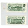 Image 2 : Set of 2 Consecutive Serial Numbers 1973 $1 notes. Lawson-Bouey signatures. AFZ Prefix. BC-46a-i.