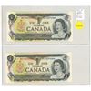 Image 1 : Set of 2 Consecutive Serial Numbers 1973 $1 notes. Crow-Bouey signatures. BCT Prefix BC-46b.