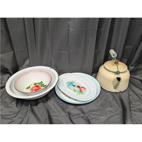 5 Different Pieces of Enamel Ware