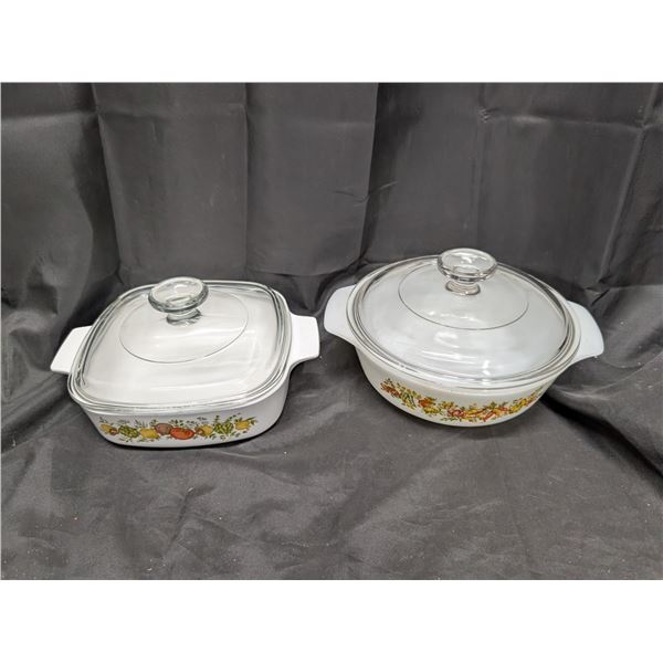 Vintage 2 Patterned Covered Bowls Pyrex