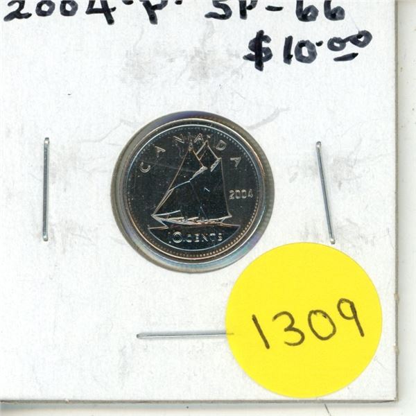 2004P Canadian 10 Cents. Specimen-66 from a Specimen set.