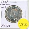 Image 1 : 1943 Canadian Silver 50 Cents with Hearing Aid in the king’s ear from a Die Clash. MS-63. B