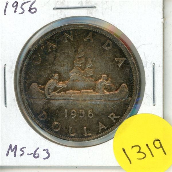 1956 Canadian Silver Dollar. Key Date. MS-63.