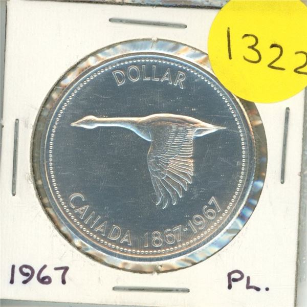 1967 Canadian Silver Dollar. Commemorates the 100th Anniversary of Confederation. Proof Like-65.