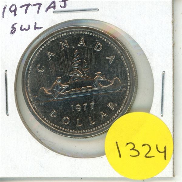 1977 Attached Jewel Short Water Lines Nickel Dollar. Uncirculated. Scarce.