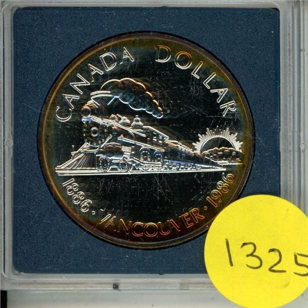 1886 – 1986 Canadian Silver Dollar. Centennial of Vancouver. Specimen. Beautifully Toned.