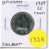 Image 1 : Bahamas. 1969 25 Cents. Sailboat. BU.